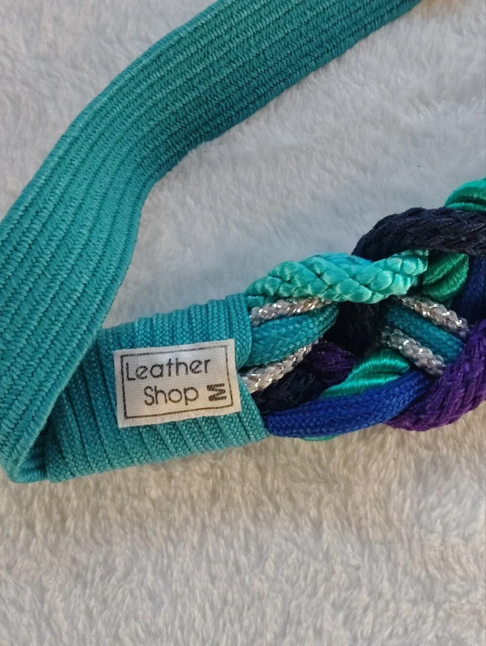 Braided Vintage Teal Elastic Waist Belt with Multicolor Accent